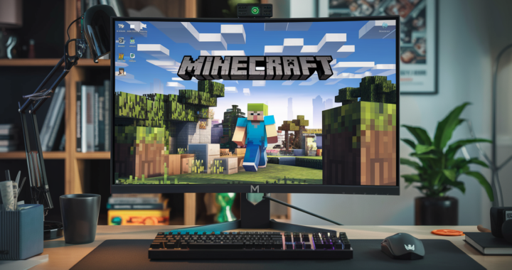 Komputer gamingowy do Minecrafta w 2025 roku z procesorem Ryzen 5 i kartą RTX 3060 na tle gry z shaderami.